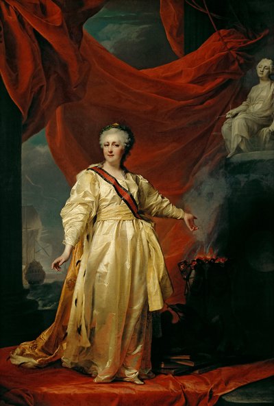 Portret van Catharina II de Wetgeefster in de Tempel gewijd aan de Godin van de Gerechtigheid door Dmitry Levitzky